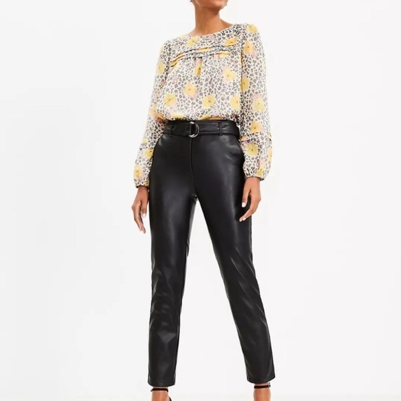 Ann Taylor Vegan Leather Belted Ankle Pants - Picture 1 of 8